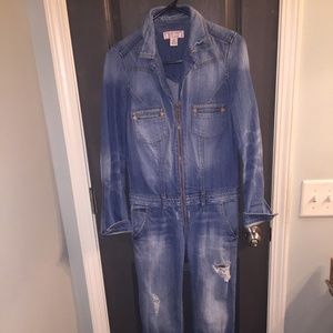 GUESS Long-Sleeve Denim Jumpsuit